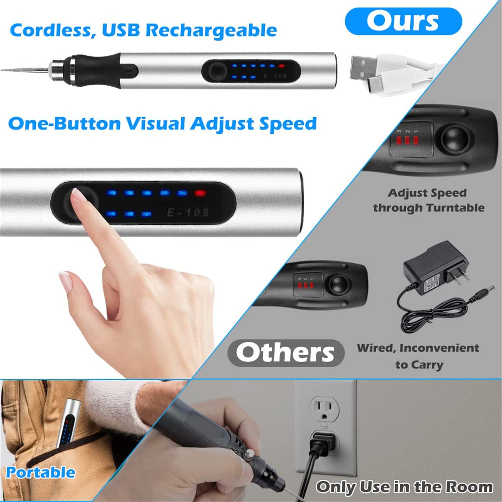 Verilux USB Rechargeable Engraving Machines - USB Engraving Pen,Mini Engraver Etching Pen with Engraving Accessories,Cordless Wood Engraving Kit for Jewelry,Wood,Glass,Plastic(Silver) (silver) Verilux USB Rechargeable Engraving Machines - USB Engraving Pen,Mini Engraver Etching Pen with Engraving Accessories,Cordless Wood Engraving Kit for Jewelry,Wood,Glass,Plastic(Silver) (silver)